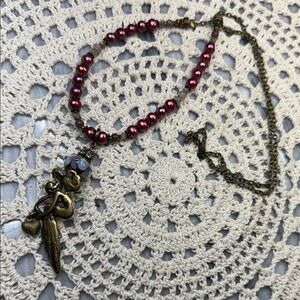 fairy Pendant& glass with freshwater pearl beaded necklace